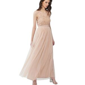 Amsale Ida Blush Pink Sequin Dress Size 6 Formal Prom Wedding Tulle